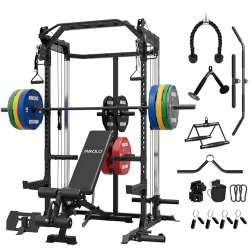 Mikolo Power Cage, 2000LB Power Rack with Independent Dual Pulley System, Multi-Function Home Gym Workout Machine for Cable Crossover