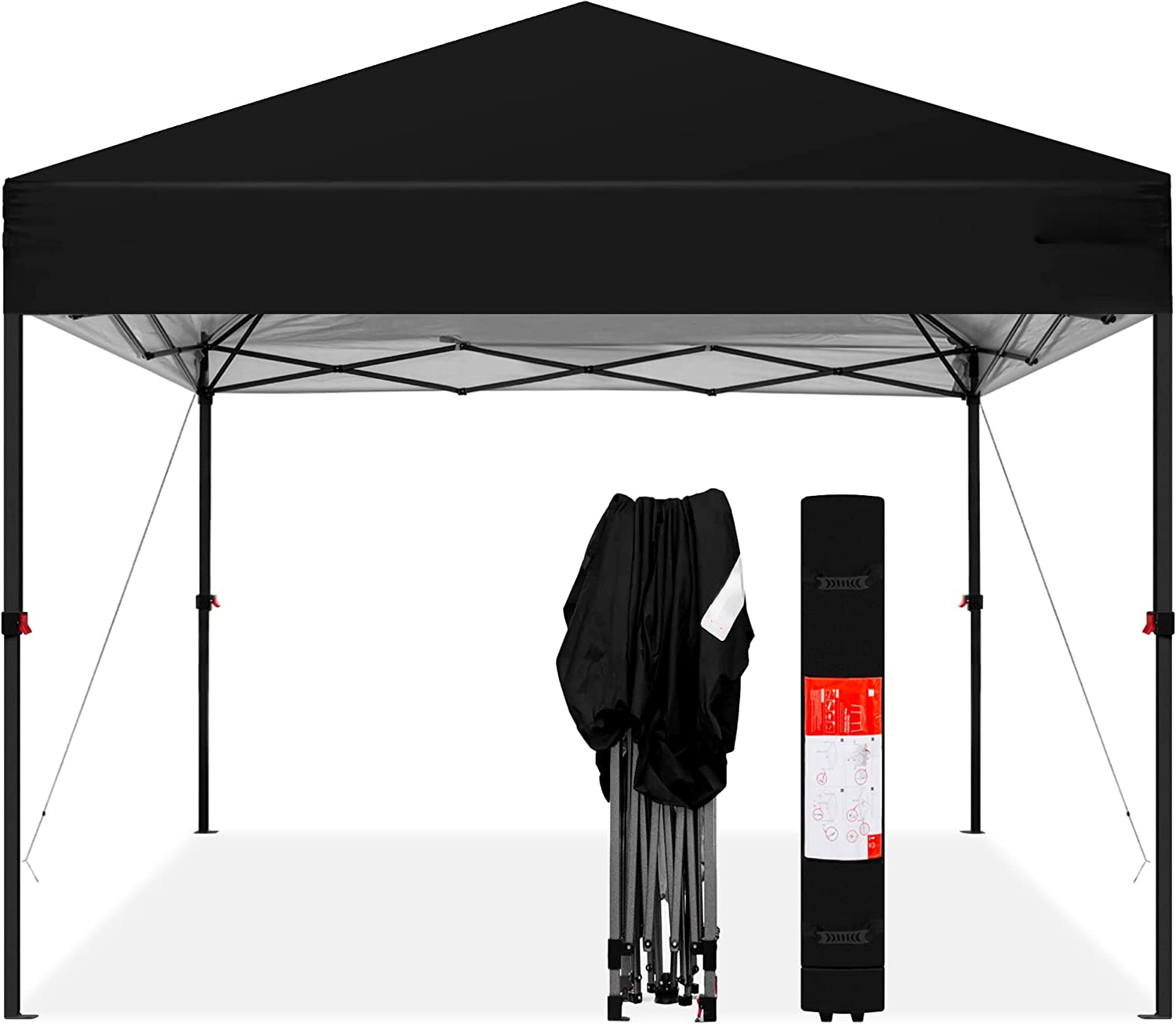 10x10ft 1-Person Setup Pop Up Canopy Tent Instant Portable Shelter w/ 1-Button Push, Straight Legs, Wheeled Carry Case, Stakes - Black