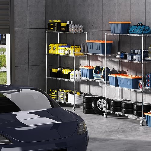 NSF 6 Tier 6000lbs Metal Shelf Wire Shelving Unit, Heavy Duty Adjustable Storage Rack with 5in Wheels and Shelf Liners for Commercial Grade Utility Steel Storage Rack - 18"D x 60"L x 87.5"H - Black