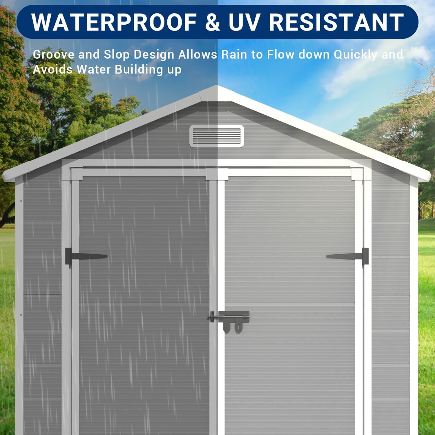 Outdoor Storage Shed, 6x4.5 FT Resin Shed with Floor and Lockable Door, Window & Vents, Tool Sheds & Outdoor Storage for Bike, Garbage Cans,Garden Accessories, Waterproof (Grey & White)