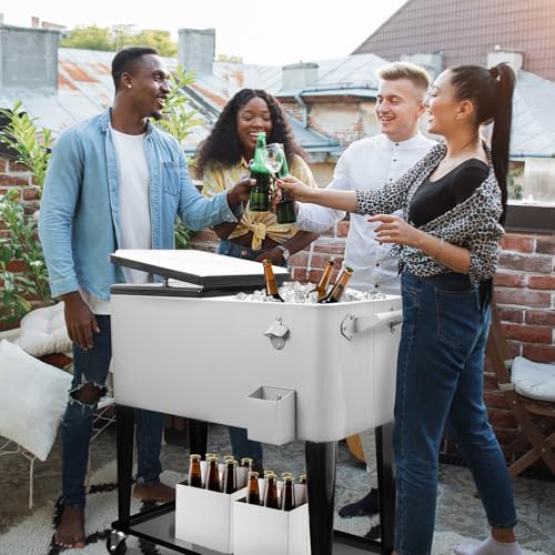 SHAREWIN 80 Quart Rolling Ice Chest on Wheels and Handle,Rolling Cooler Cart Outdoor Beverage Cart for Patio Party,Backyard,Pool,Picnic, BBQ