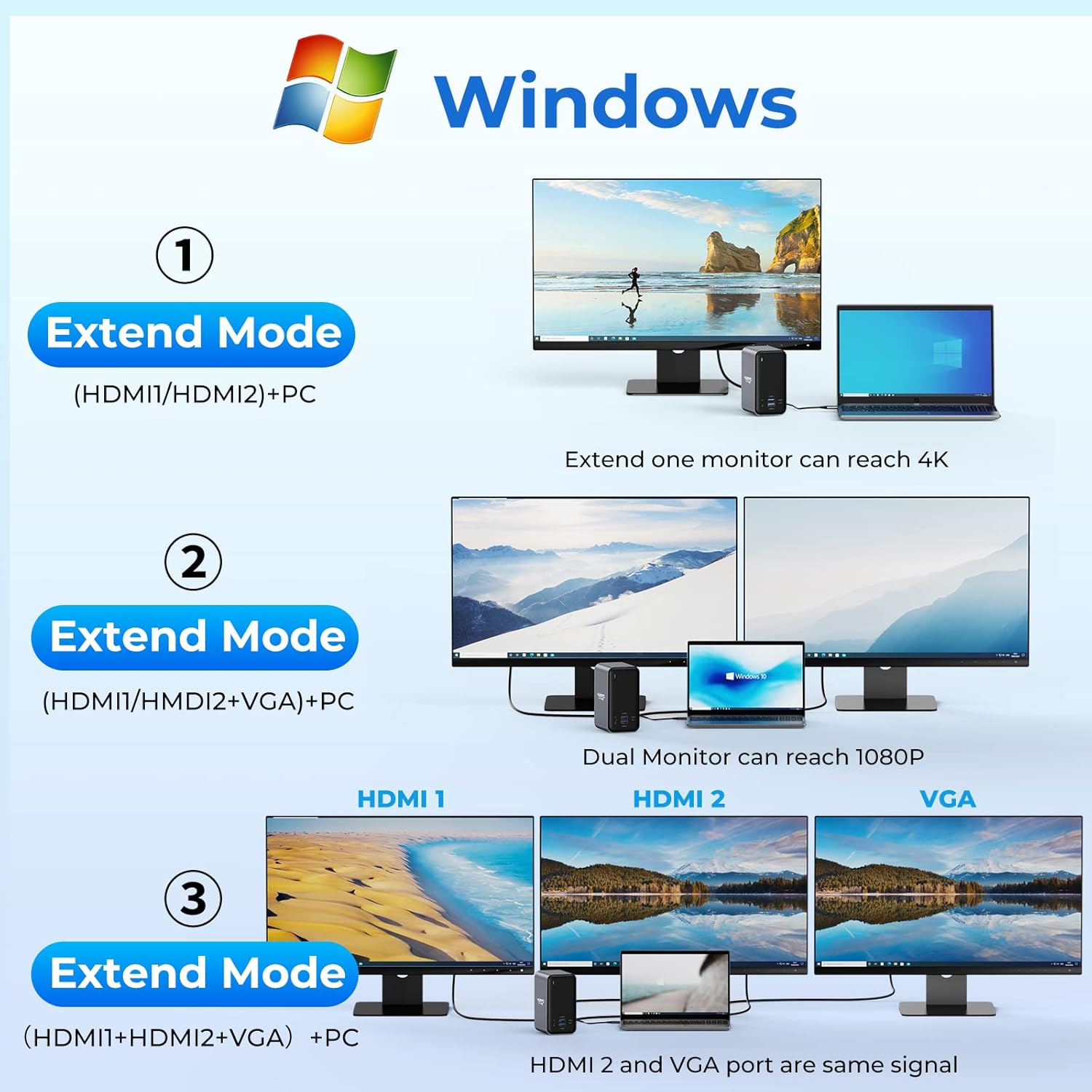 USB C Laptop Docking Station Dual Monitor HDMI, 15-in-1 USB C Dock with Dual HDMI, VGA, 6 USB, 60W USB C Charging, SD TF Slot, RJ45 and Audio/Mic, USB C Docking Station Dual Monitor for USB C Windows