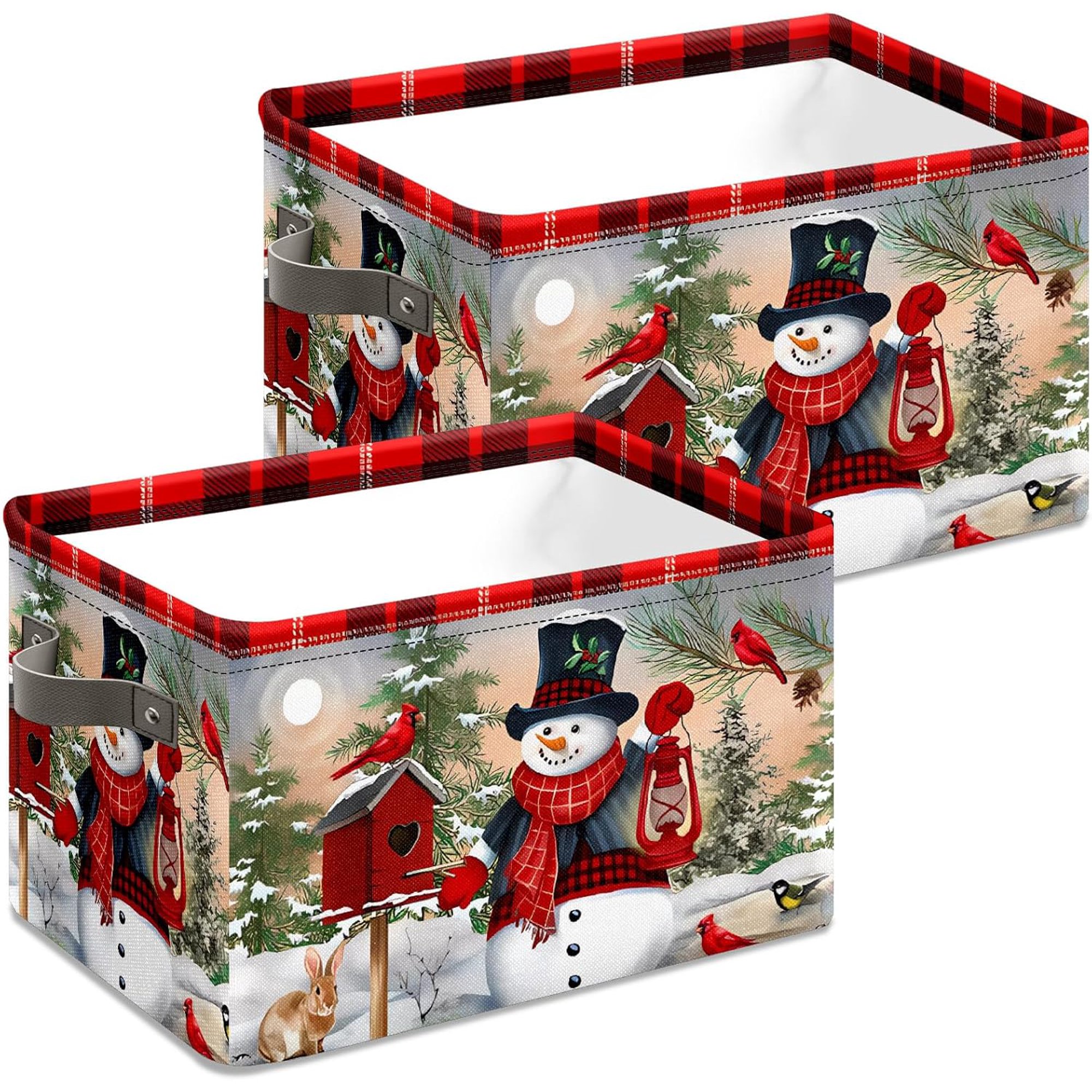 Stybn Christmas Snowman Foldable Baskets Storage Bins with Handles, Christmas Decorative Fabric Storage Basket Shelf baskets 2 2 count
