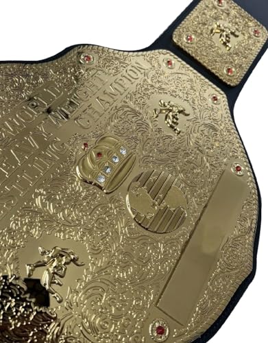 TRUE SAGA - Big Gold Wrestling Title Belt Class One Replica - Adult Waist Size Up to 46" - 2mm Metal Leather Strap