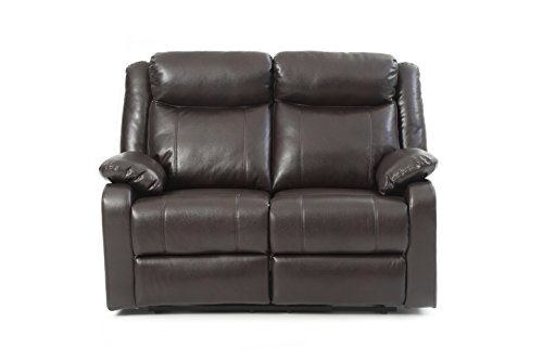Glory Furniture Ward Faux Leather Double Reclining Loveseat in Dark Brown