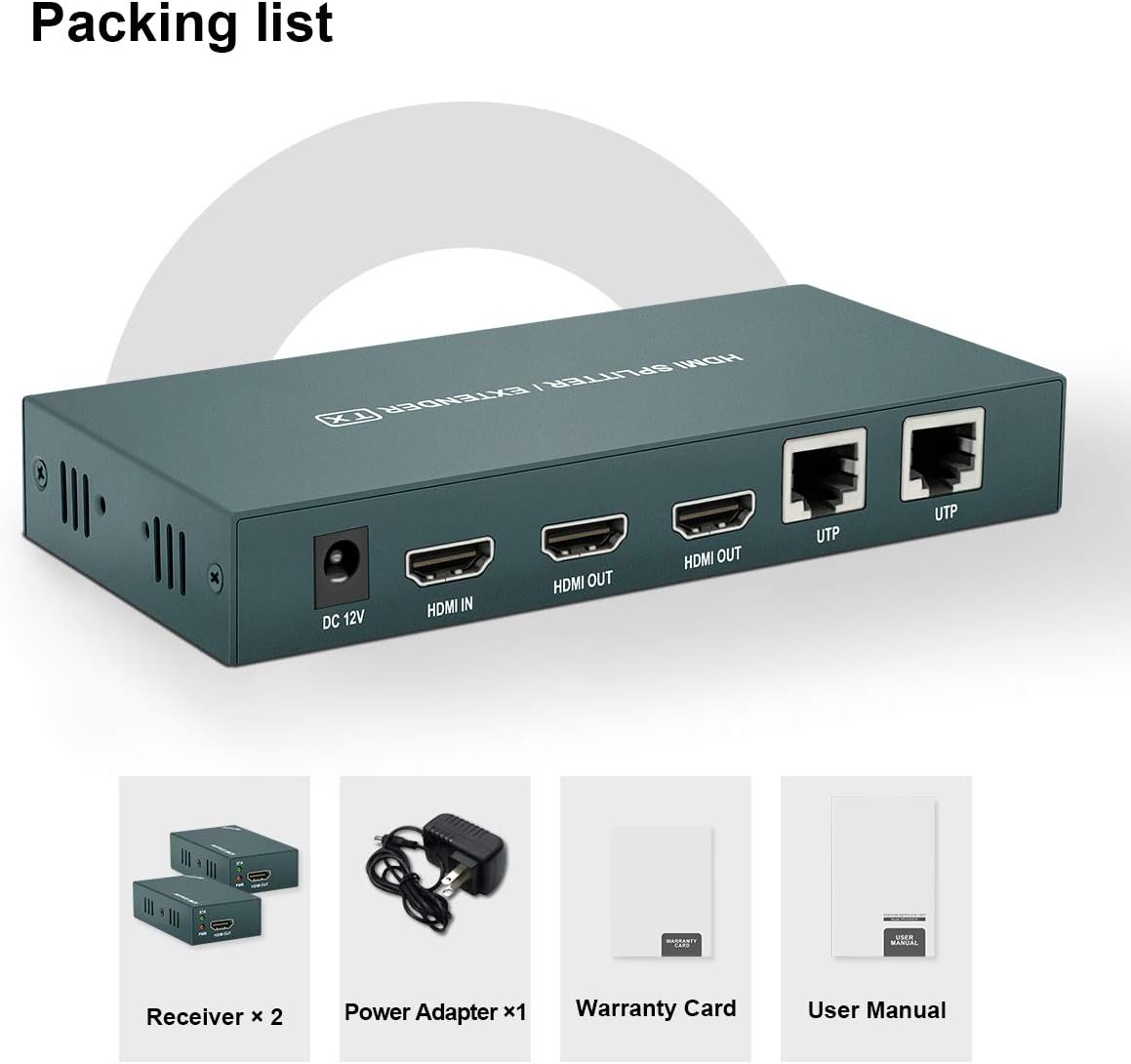 HDMI Extender Splitter 1x2, HD1080P@60Hz & 3D Visual, Extending 165ft (50m) Length Transmission Over CAT5e/CAT6/CAT7 Cable, 2 Channel Transmission with 2 HDMI Loop Out Pack of 2