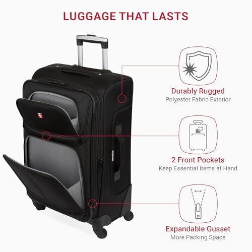 SwissGear Sion Softside Expandable Luggage, Black, Checked-Large 29-Inch