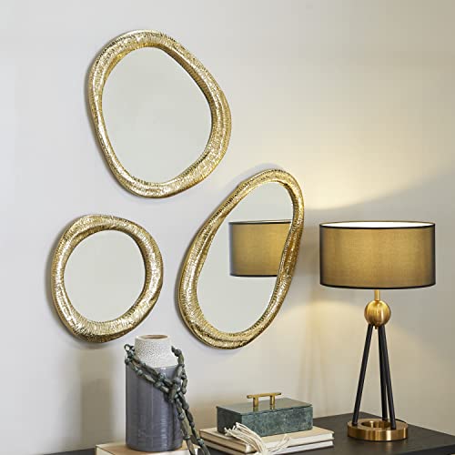 Deco 79 Aluminum Metal Abstract Room Wall Mirror Entryway Mirrors, Set of 3 Wall Mounted Mirrors 23", 20", 15"H, Silver