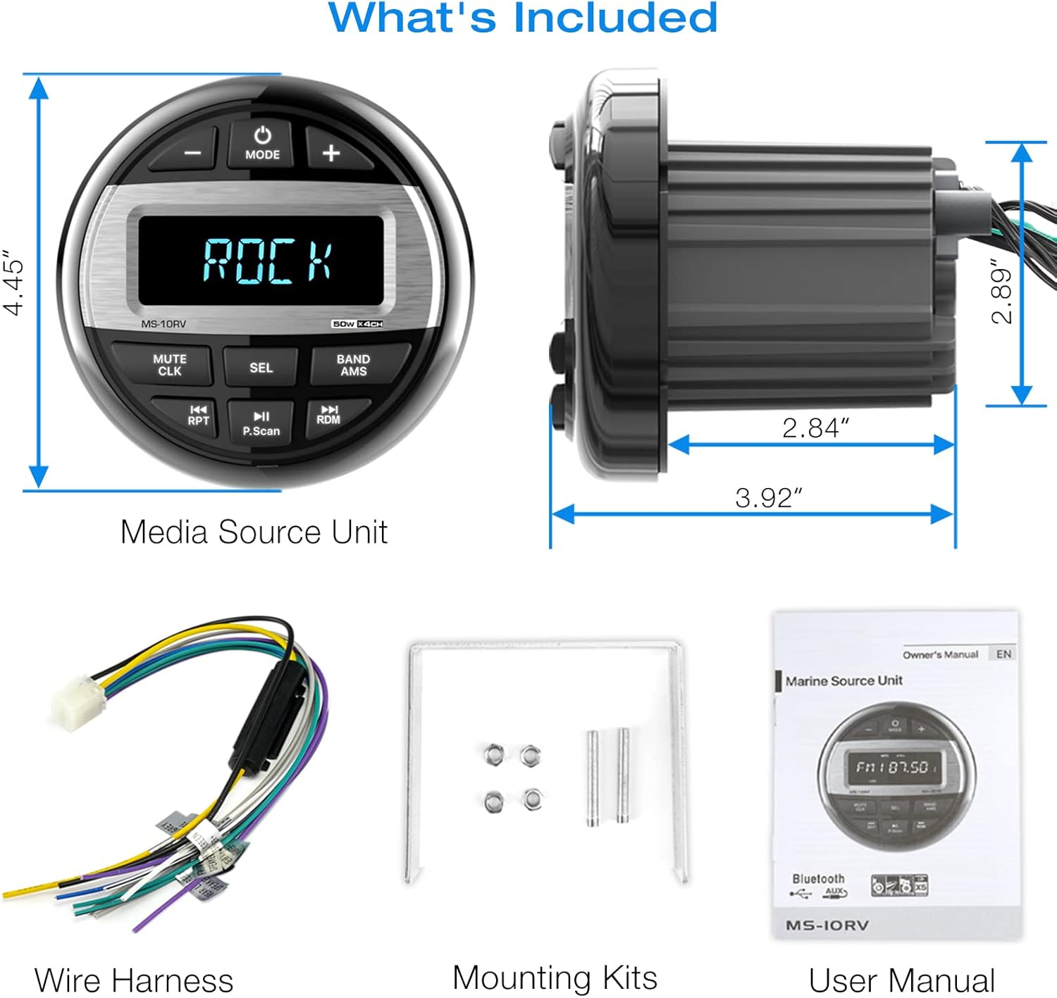 Bluetooth Marine Radio Boat Stereo: Waterproof Boat Audio Receiver - Digital Marine Grade Player with FM AM Radio | USB/AUX-in/MP3 | Subwoofer | Pre-Amp&EQ