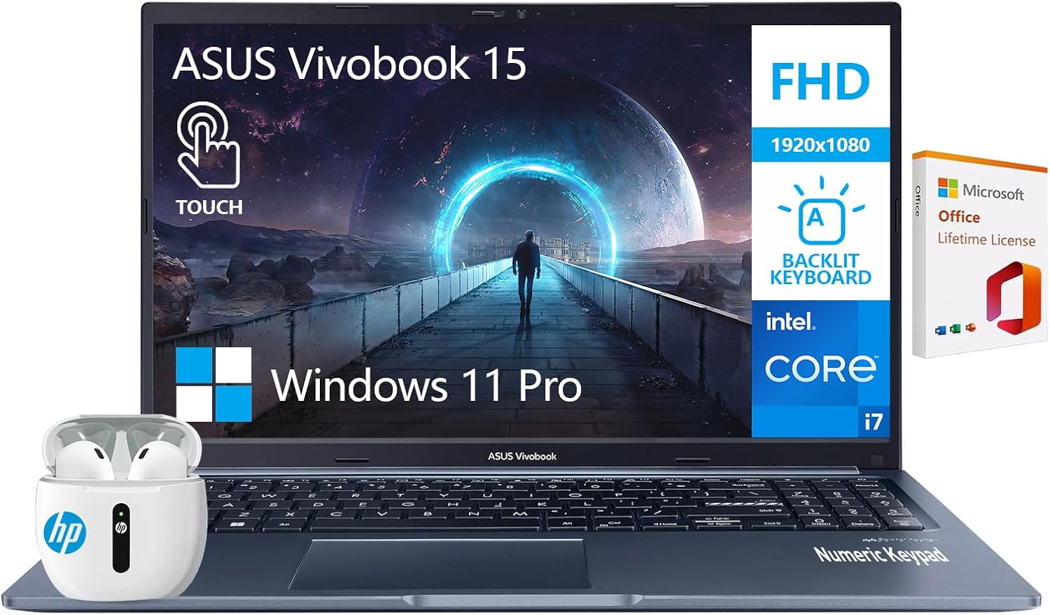ASUS Vivobook 15 Laptop Touchscreen Computer, 15.6 Laptop Touch Screen FHD, Intel 10 Core i7, 40GB RAM 1TB SSD, Windows 11 Pro Lifetime Microsoft Office Included, Backlit Numeric Keyboard Webcam WiFi6
