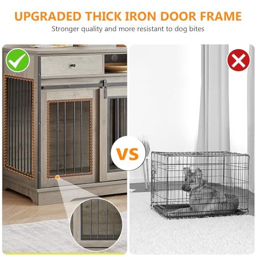 86 Inch Double Dog Crate Furniture with Divider, 4 Combination Forms Large Dog Kennel Furniture for 2 Dogs, Rustic Brown Corner Dog Kennel for Small Medium Large Dogs