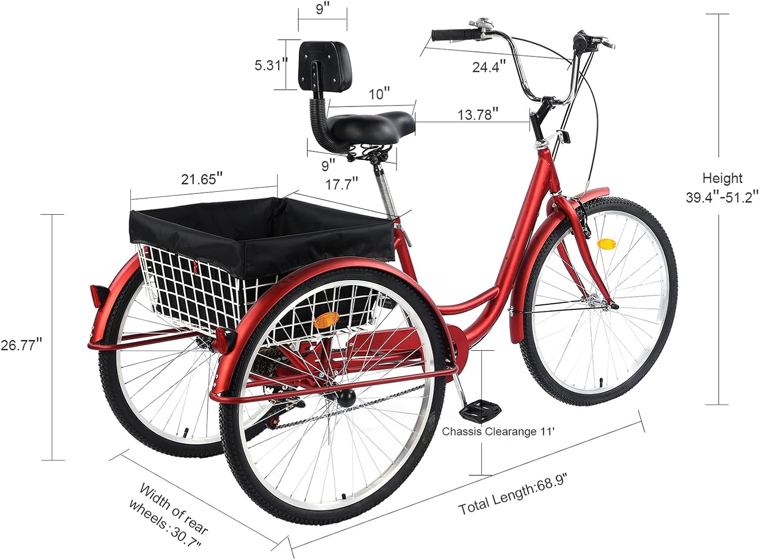 Adult Tricycle, 7 Speed Tricycles for Adults, 26 Inch Cruise Trike, Three Wheel Bikes with Large Basket & Low-Step Through Frame & Lock Kit, for Seniors, Women, Men, Dogs Beach