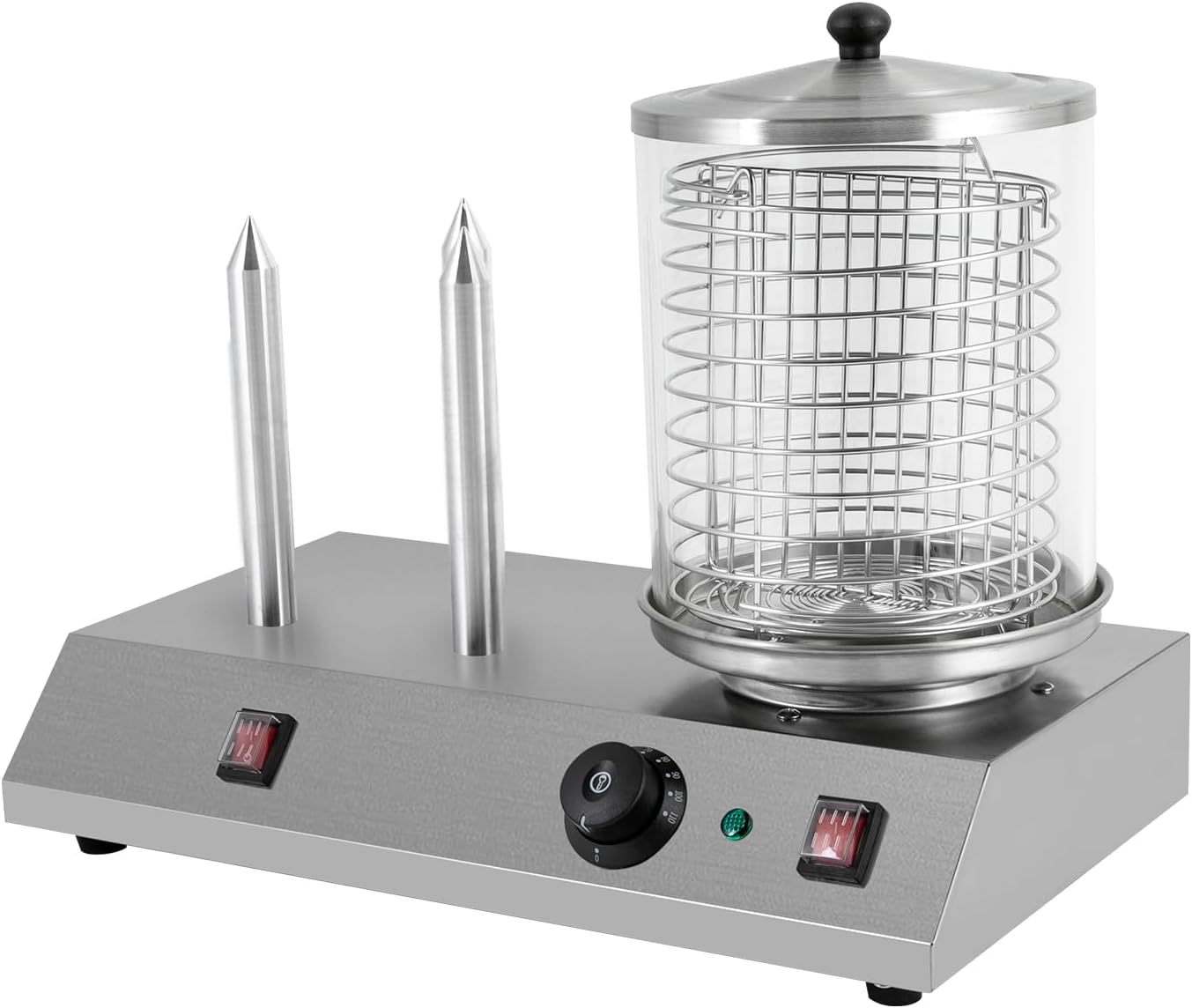 Electric Hot Dog Steamer & Bun Warmer Steamer Stainless Steel Portable Commercial Hot Dog Machine with Bun Warmer for Hot Dogs Sausages 86-230℉ 19.72x10.94x14.57in