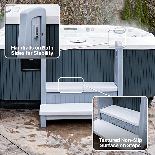 Step2 Hot Tub Storage Steps with Handrails, 2-Step Stool, Stairs for Outdoor and Indoor Use, Waterproof, Gray