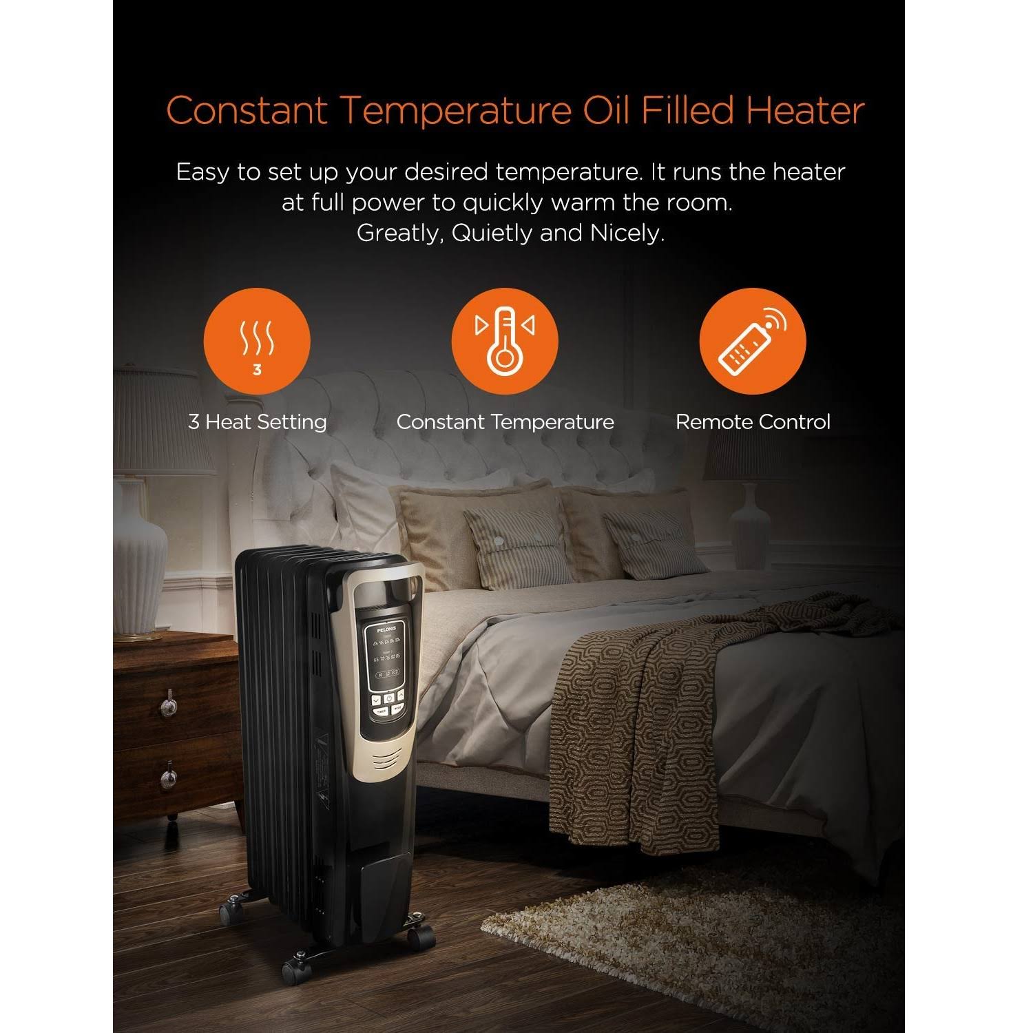 Pelonis Oil Filled Radiator Portable Space Heater with Programmable Thermostat