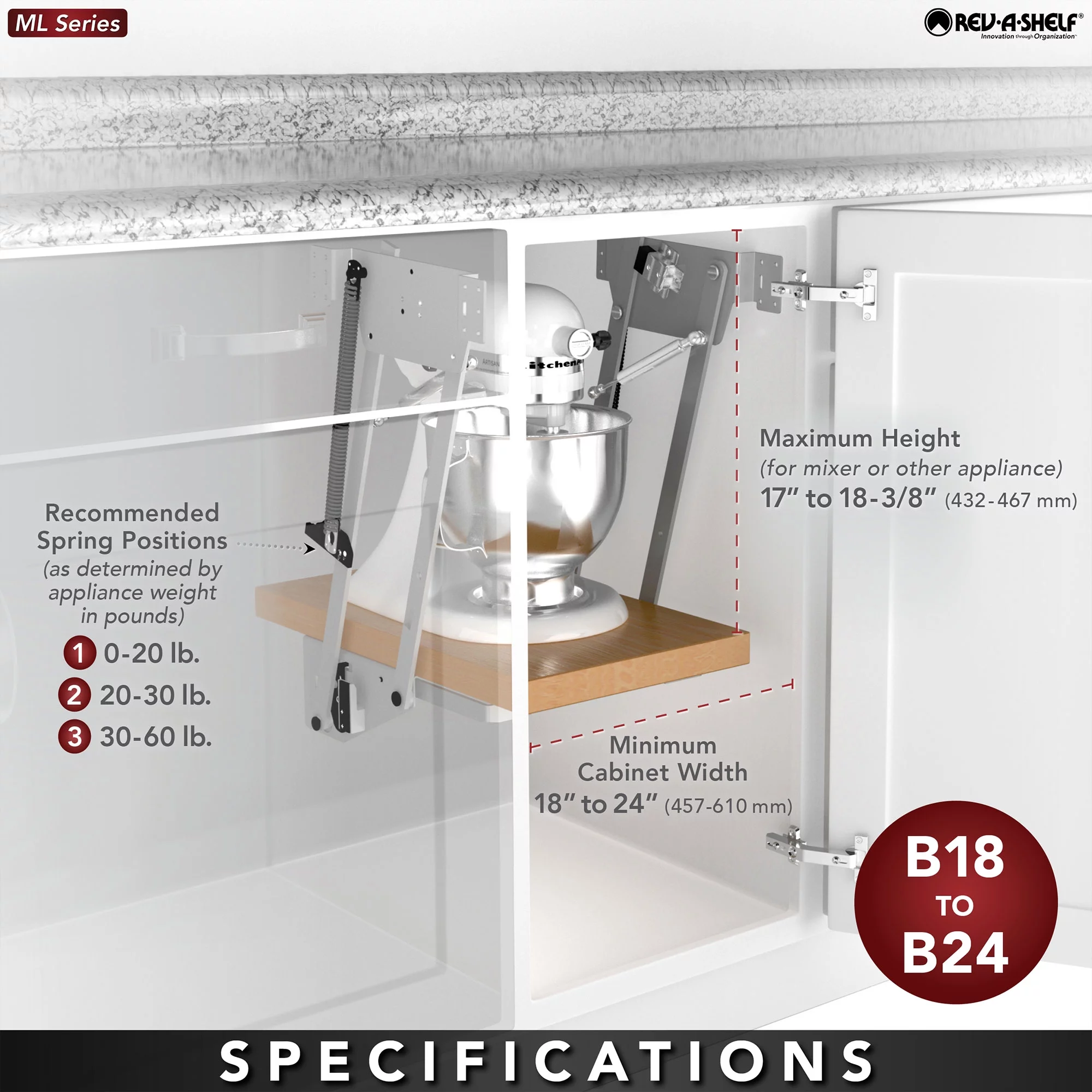 Rev-A-Shelf Mixer/Appliance Lift System for Base Cabinet, RAS-ML-HDSC