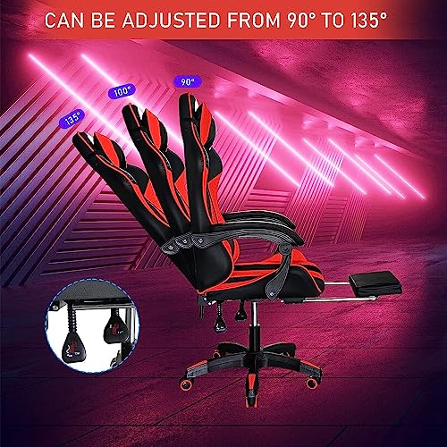 Gaming Chair, Ergonomic Computer Chair with Lumbar Support, Office Chair with Footrest, Swivel Chair Adjustable with Headrest, Red