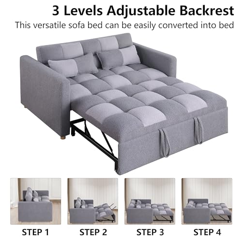Loveseat Sleeper, Pull Out Sleeper Sofa with Adjustable Backrest and Pillows, Teddy Fabric Couch Bed for Living Room, Apartment and Small Space (Brown)
