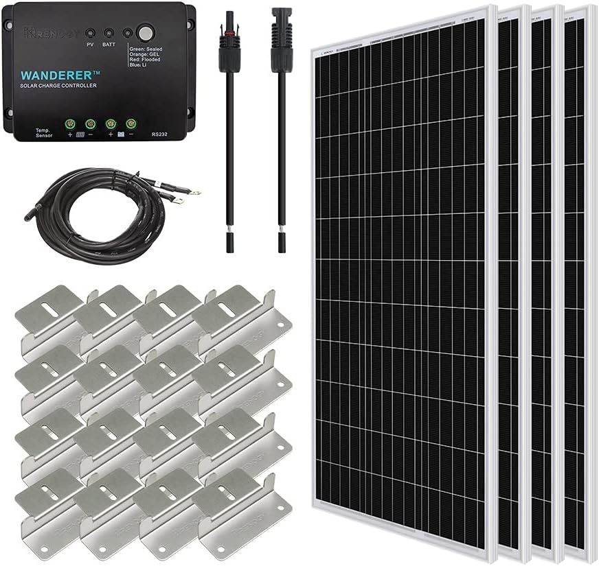 Renogy 400 Watt 12 Volt Monocrystalline Starter Kit with 4 pcs 100W Monocrystalline Solar Panel and 40A Rover MPPT Charge Controller for RV, Boats, Trailer, Camper, Marine, Off-Grid Solar Power System