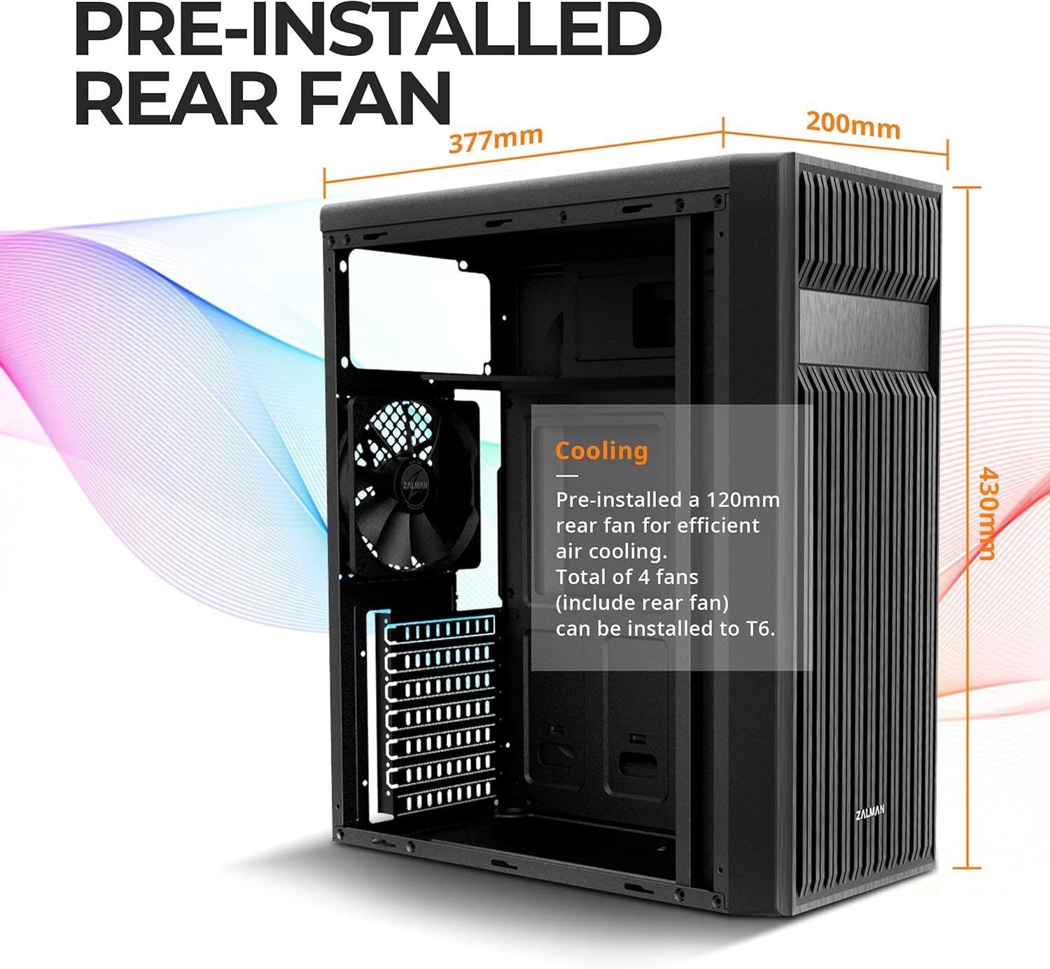 Zalman T6 ATX Mid Tower Computer PC Case, Pre-Installed 120mm Fan, 5.25 ODD, USB 3.0, Patterned Mesh Design, mATX ITX for Gaming Workstation, Black