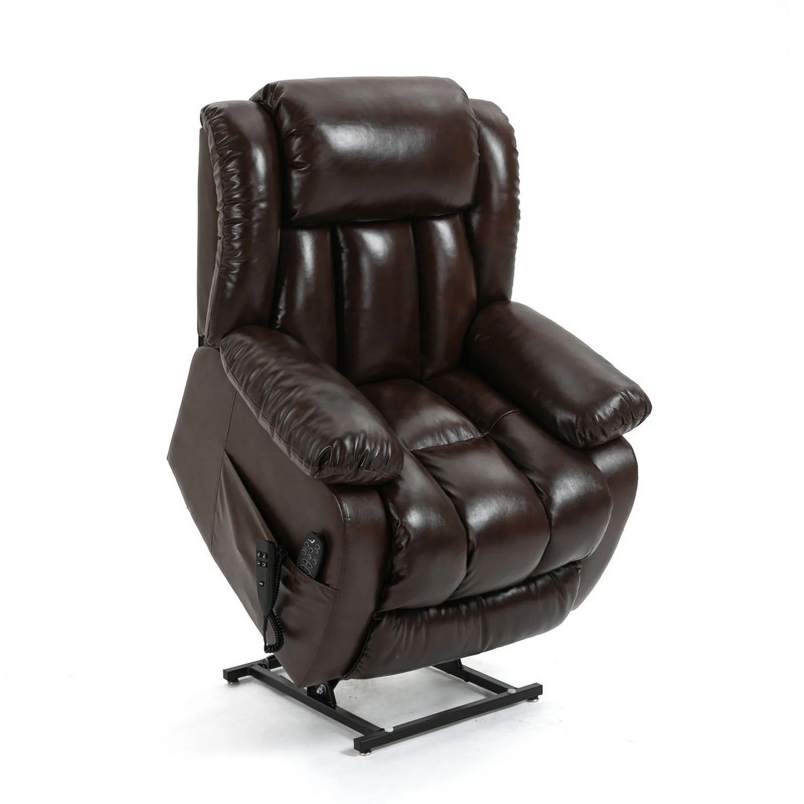 Oversized Dual Motor Lay Flat Power Lift Recliner Chairs for Elderly Adults,Brown Leather Electric Recliners Chair with 8-Point Vibration Massage Lumbar Heating,2 Side Pocket,23" Seat Width