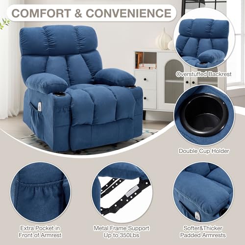 Massage Rocker Recliner Chair with Heat and Vibration Ergonomic Rocking Lounge Chair for Living Room Comfy Overstuffed Recliner with 4 Side Pockets,2 Cup Holders, USB Charge Port, Grey
