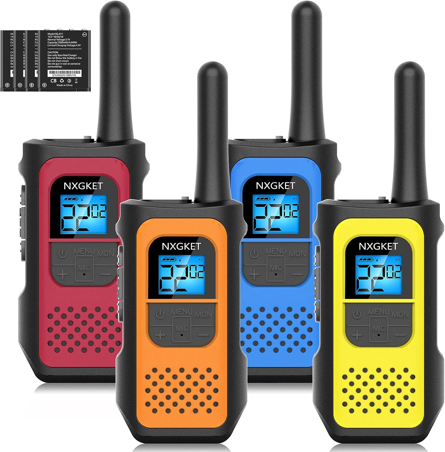 Walkie Talkies, NXGKET Walkie Talkies for Adults Long Range 4 Pack, 22 Channels Two-Way Radios FRS VOX, Walky Talky Rechargeable with Li-ion Battery USB Charger Auto Squelch for Biking Camping Hiking