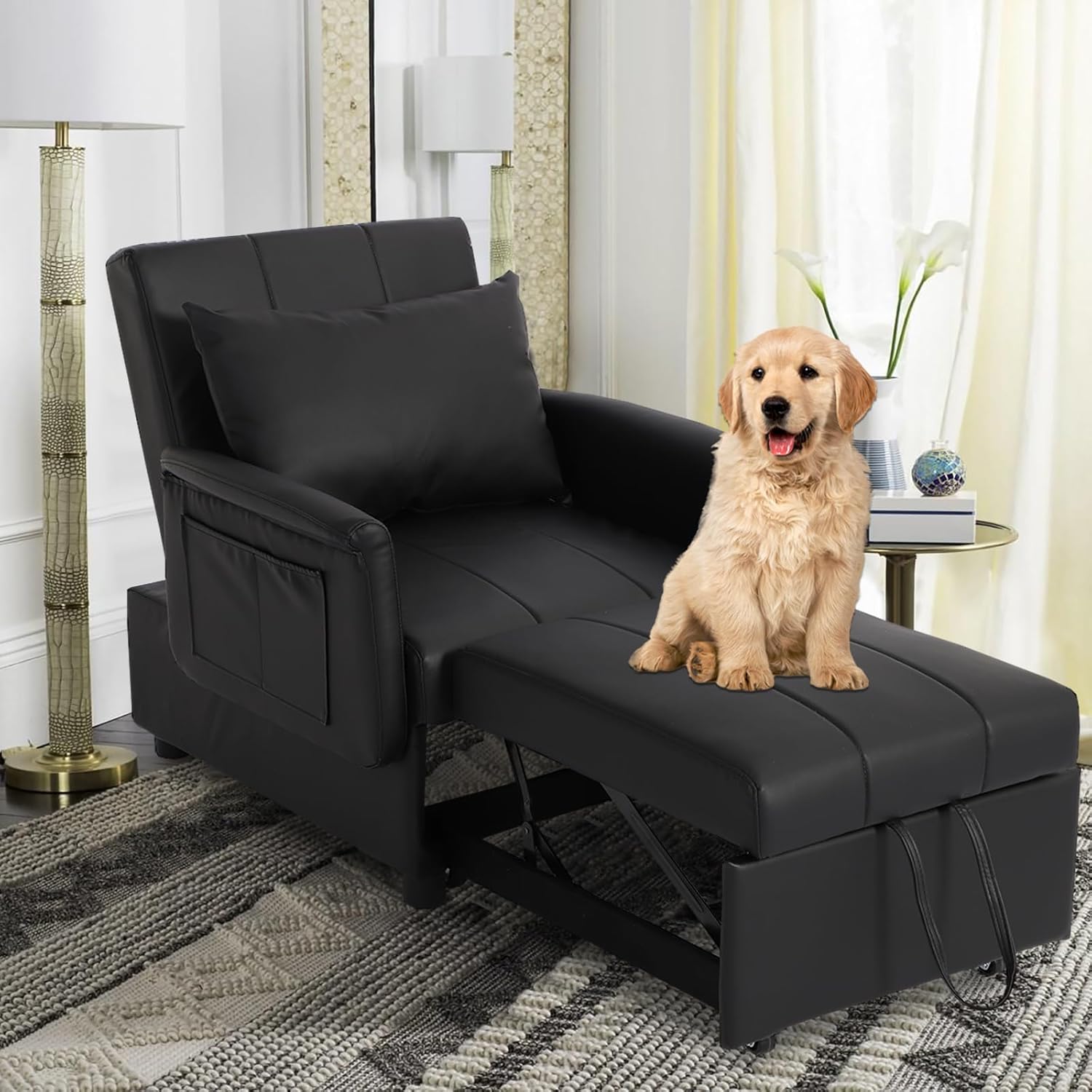 BINGTOO Bed Chair, 3 in 1 Lounge Chair,Multi-Function Folding Sofa Bed, Ottoman Bed Sleeper, Pull Out Sofa Bed Chair, Ottoman Bed, Convertible Chair to Bed, Pull Out Bed Couch for Home Office