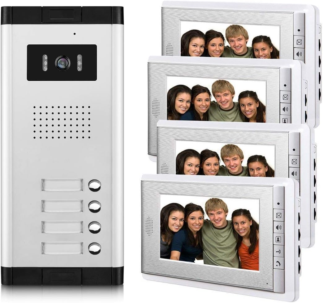 AMOCAM 3 Units Apartment Video Intercom System, Wired Video Door Phone Kit, 1 PCS Night Vision Camera, 3 PCS LCD 7 Inches Monitor, Support Monitoring, Unlock, Dual Way Intercom, for 3-Household