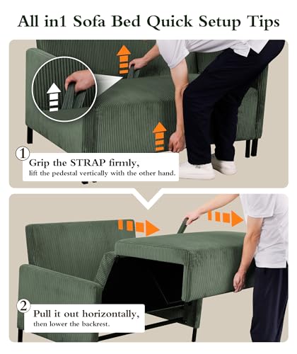 Sleeper Sofa Chair, 3 in 1 Convertible Sleeper Chair with Adjustable Backrest, 32" Pull Out Couch Bed 400lbs Support, Comfy Velvet Small Sofa Bed for Small Space with Pillow & 2 Pockets, Blue