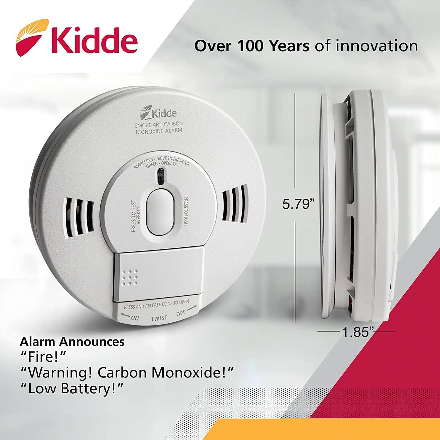 Kidde Smoke & Carbon Monoxide Detector, Hardwired, Interconnect Combination Smoke & CO Alarm with Battery Backup, Voice Alert Pack of 2