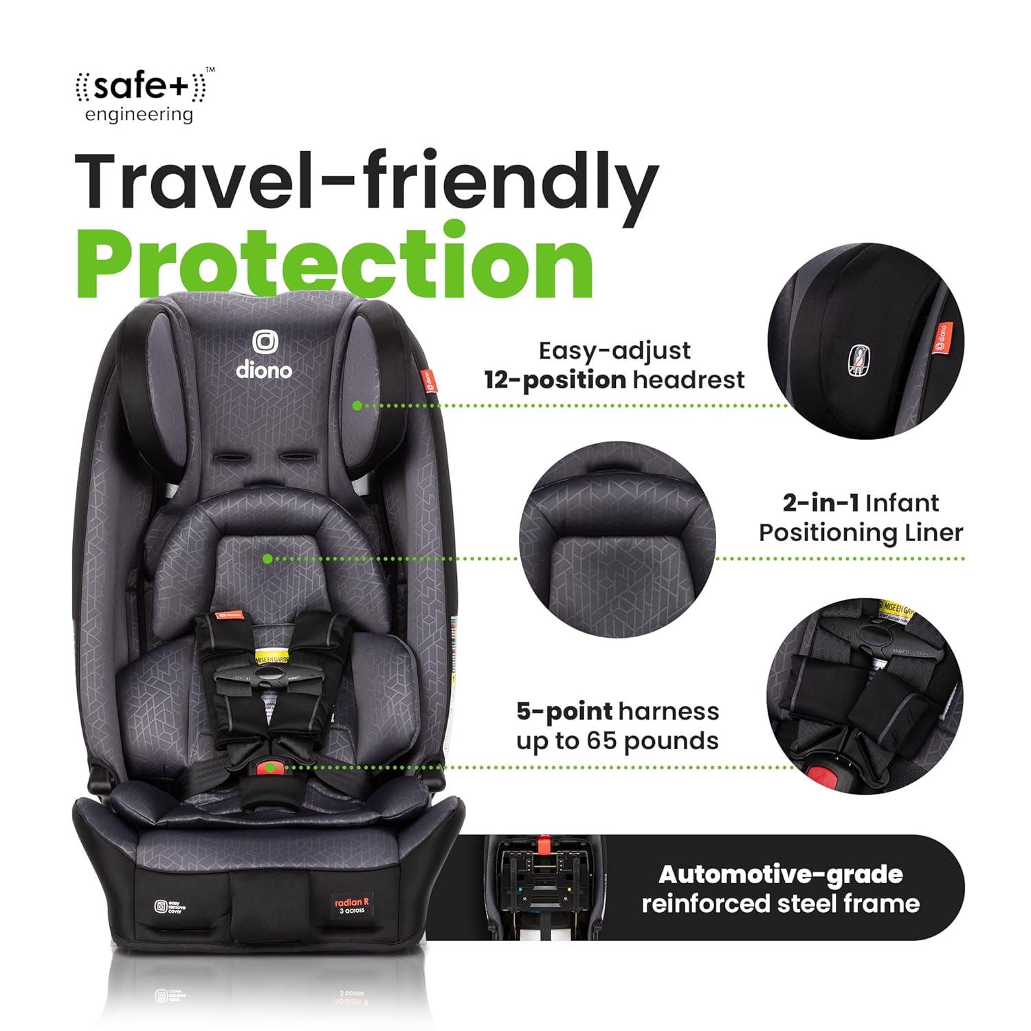 Diono Radian 3RXT Special Edition Slim Fit 3 Across All-in-One Convertible Car Seat, Rear-Facing, Forward-Facing and High-Back Booster, Gray Stone