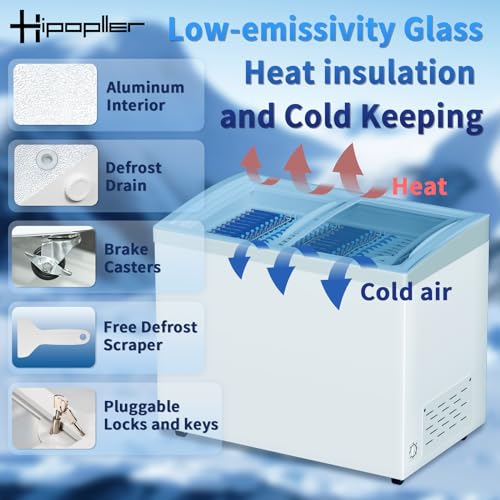 Hipopller Commercial Chest freezer with Sliding Glass Top for Display