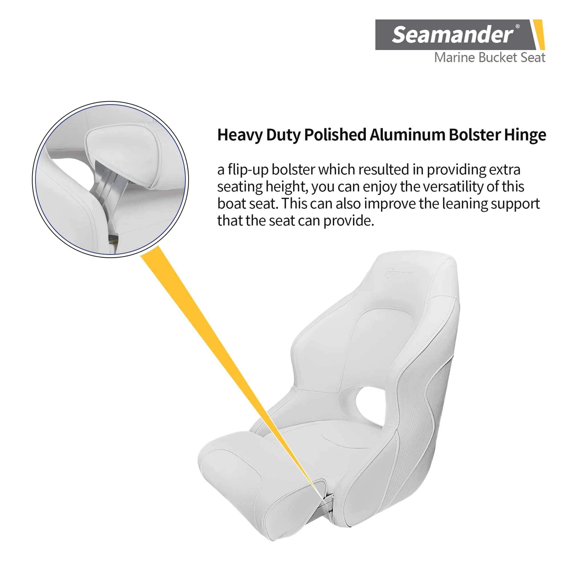 Seamander S1043 series Pontoon Furniture Bucket Seat, Captain Seat, Colors Solid White