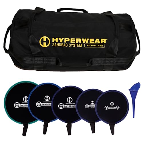 HYPERWEAR Adjustable Sandbag System - Heavy-Duty Workout Sandbags with Handles and Pre-Filled SandBells (25lb, 40lb, 80lb, 160lb)