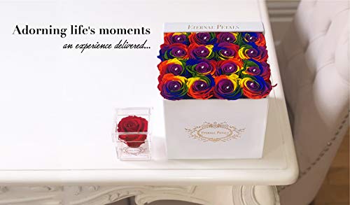 Real Roses That Last A Year - 16 Roses in a White Flower Box with 16 Swarovski Crystals (Deep Red)