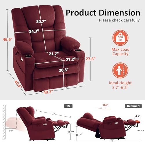 MCombo Large Triple Motor Power Lift Recliner Chair with Massage and Dual Heating, Adjustable Headrest for Tall Elderly People, Fabric 7634 (Grey, Large)