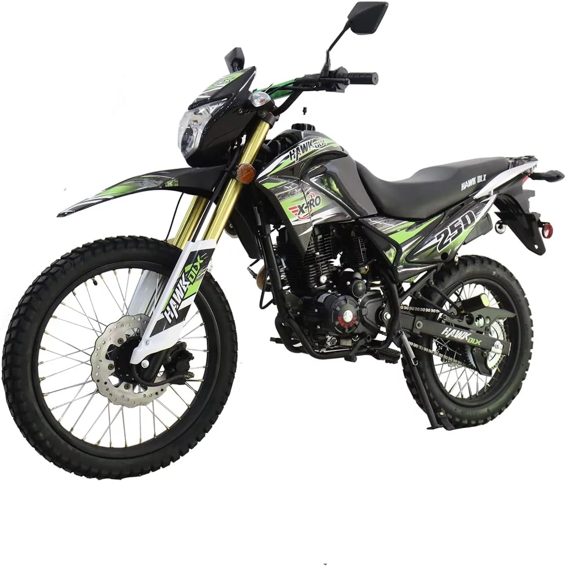 X-Pro Brand New Hawk Dlx 250cc Dirt Bike, 5 Manual Transmission Electric/Kick Start, 21"/18" Wheels - Curated Treasures Market