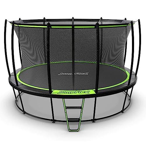 JumpFlex Trampoline Hero 12FT 14FT 15FT Round Outdoor Backyard Trampoline ASTM Approved with Net Safety Enclosure & Ladder Playset with Fast Assembly