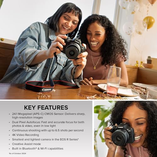 Canon EOS R100 Mirrorless Camera RF-S18-45mm F4.5-6.3 is STM Lens Kit, 24.1 Megapixel CMOS (APS-C) Sensor, 4K Video, RF Mount, Black