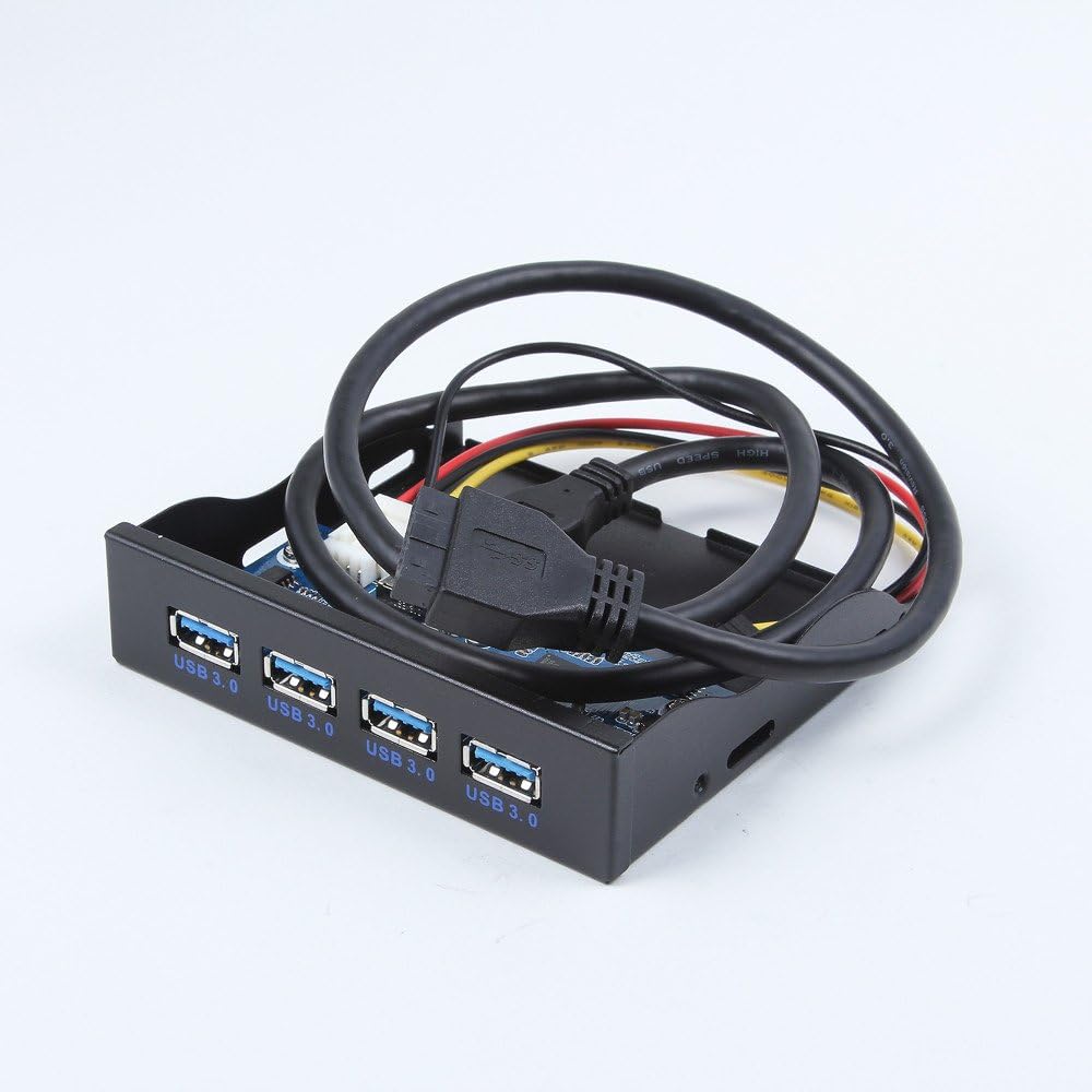E-SDS USB 3.0 4-Ports 3.5 inch Metal Front Panel USB Hub with 15 Pin SATA Power Connector [ 20 Pin Connector & 2ft Adapter Cable]