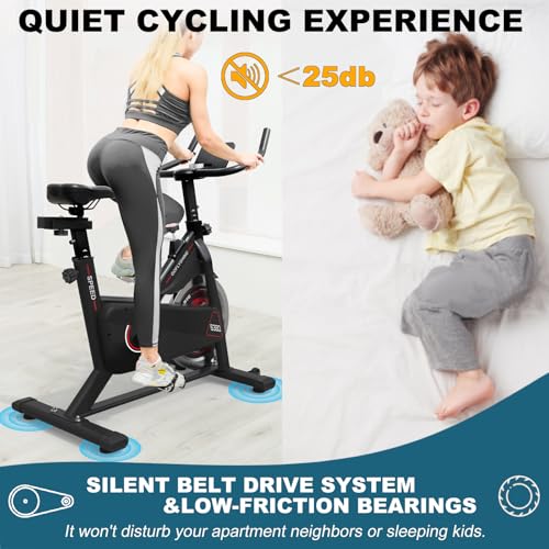 Exercise Bikes Stationary,Exercise Bike for Home Indoor Cycling Bike for Home Cardio Gym,Workout Bike with Ipad Mount & LCD Monitor,Silent Belt Drive