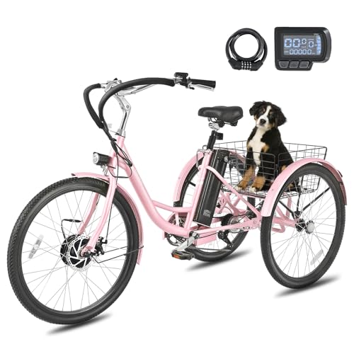 Viribus Electric Tricycle for Adults, 24 & 26 inch Electric Trike 350W(Peak 700W) with 468Wh Removable Battery, 3 Wheel Electric Bikes for Seniors, Motorized Adult Tricycle 7 Speed 330 lb. E Trike