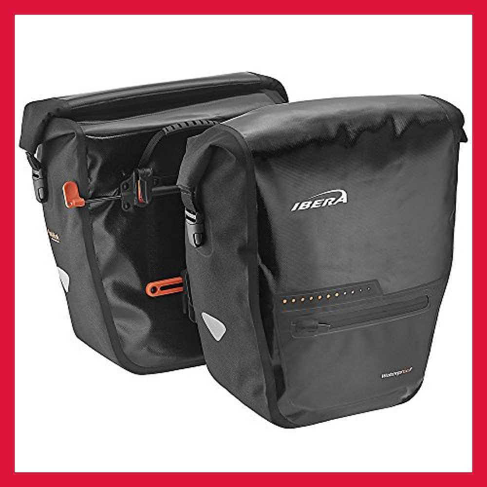 Ibera Bike Pannier Bag - PakRak Clip-On Quick-Release Waterproof Bicycle Panniers (Pair) (Black)