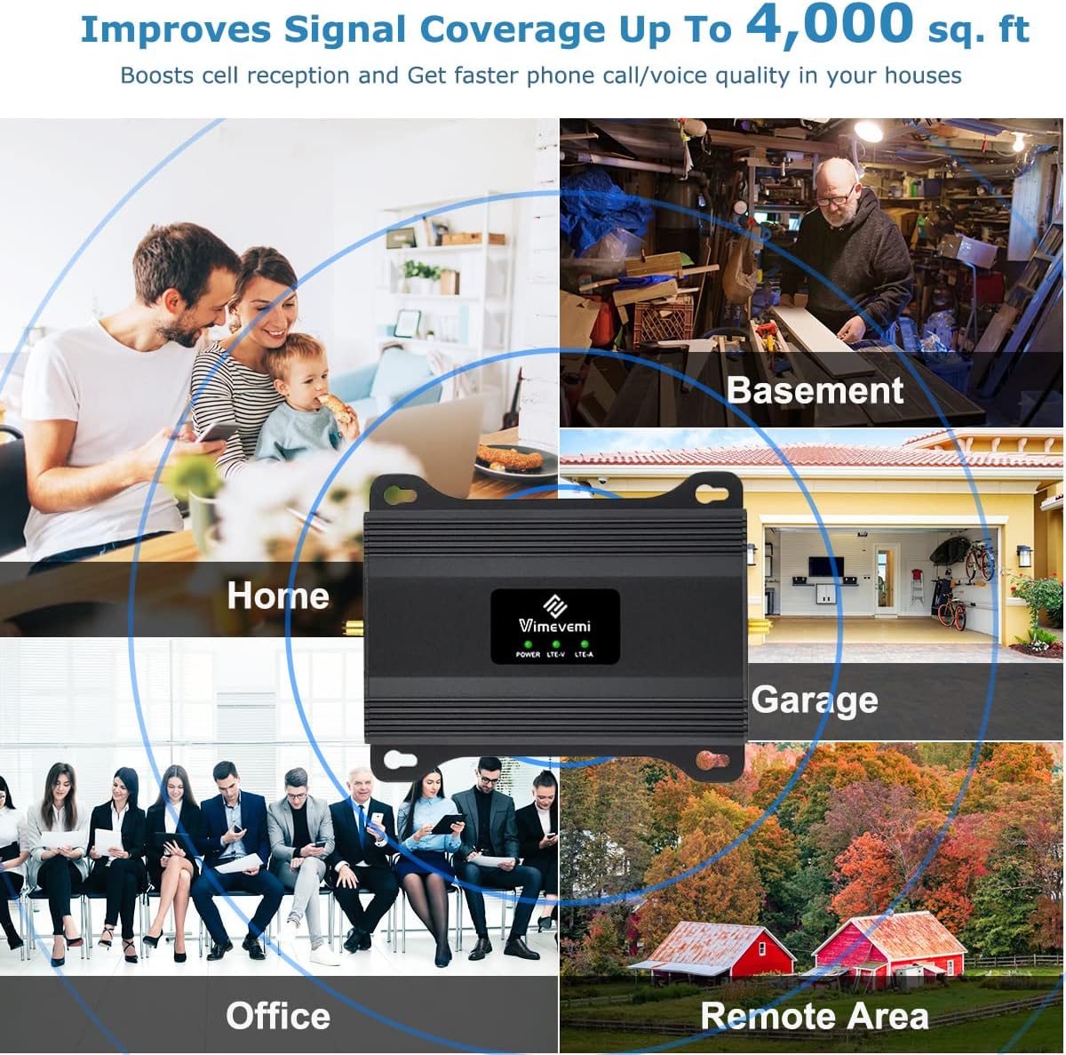 Verizon Cell Phone Signal Booster T Mobile AT&T Signal Booster 4G LTE 5G Band12/13/17 All Carriers Cell Phone Booster Verizon Network Extender Veriozn Signal Booster ATT Cell Booster for Home 4000sqft