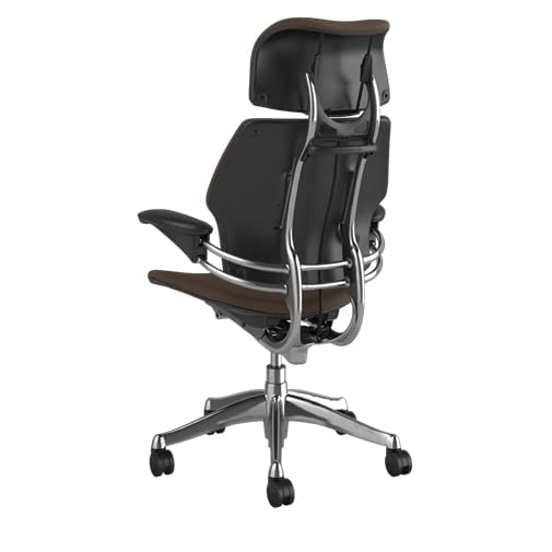 Humanscale Freedom Office Chair with Headrest - Ergonomic Work Chair with Standard Height Adjustable Duron Arms - Wheels for Carpet - Polished Aluminum Frame with Black Lotus Fabric