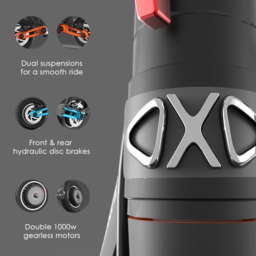 INOKIM OXO Super Electric Scooter for Adults 40 MPH, 2x1000W (2600W Max) Motor, 68 Miles Range, 10" 6 Light System Air Filled Tires, Front & Rear LED Light, Foldable, Adjustable Suspension