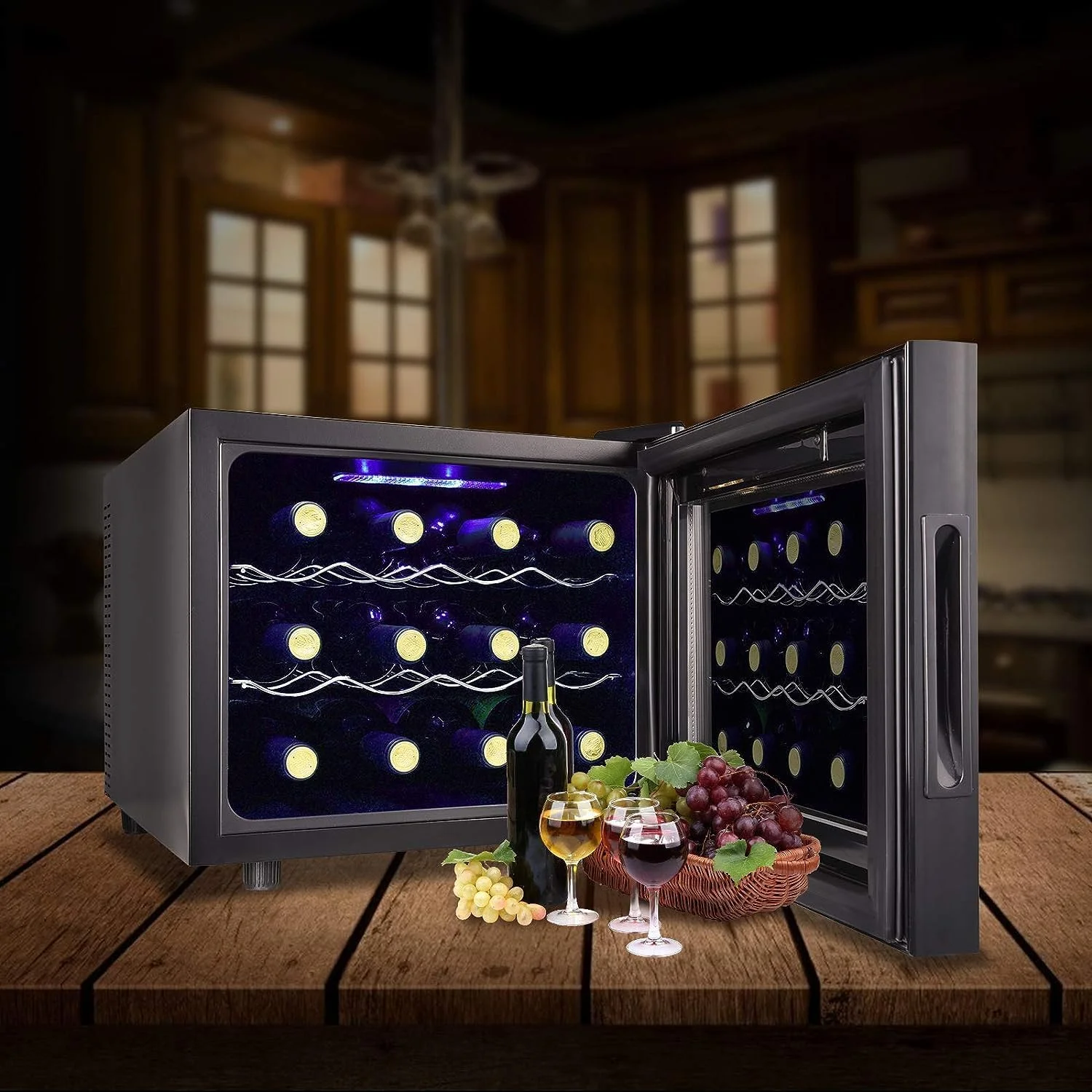 12 Bottle Wine Cooler Refrigerator, Compact Mini Wine Fridge with Digital Temperature Control Quiet Operation Thermoelectric Chiller, Freestanding Wine Cellar for Red, White, Champagne