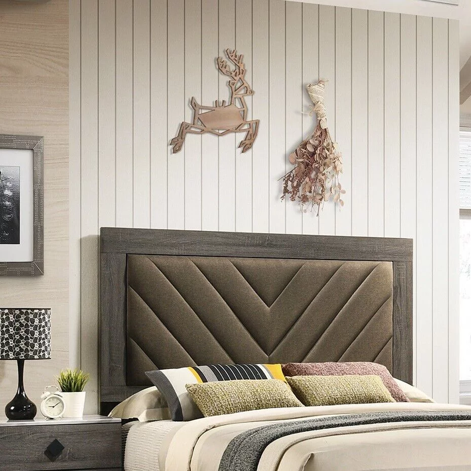 Queen Size Bed And 2x Nightstands Gray Finish Transitional Style Wooden Bedroom Tufted Headboard Bedframe 3pc Furniture Set