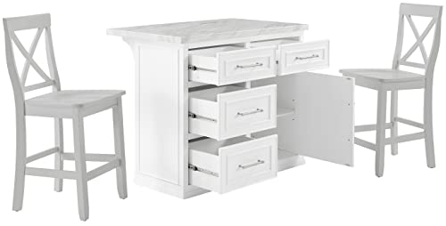 Crosley Furniture Cutler Kitchen Island with Faux Marble Top, White